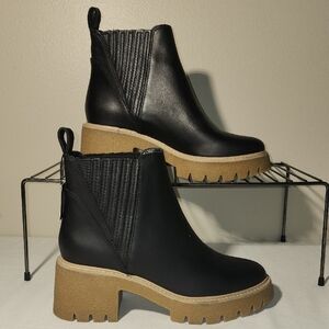 Dolce Vita Black and Tan Ankle Boots with Chunky Sole